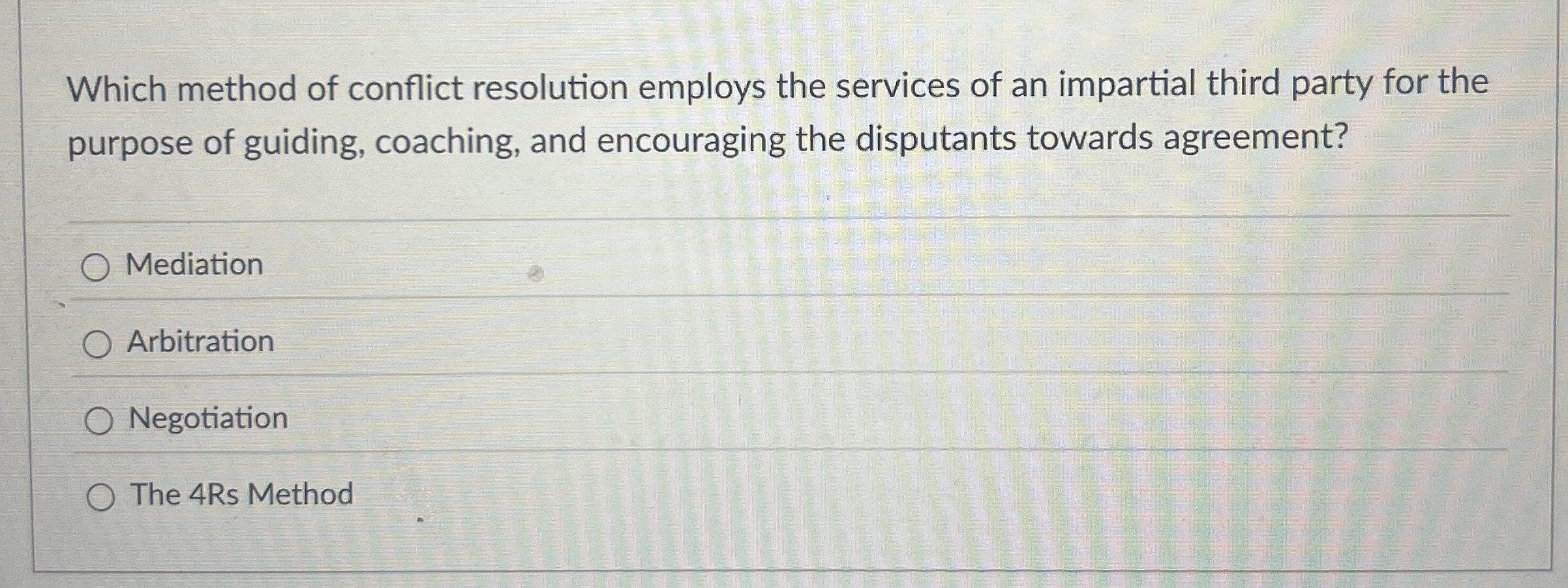 Solved Which method of conflict resolution employs the | Chegg.com