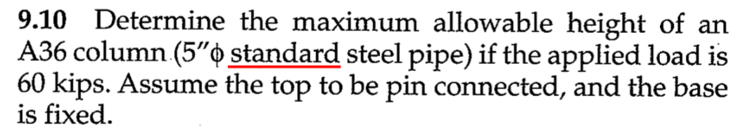 Solved 9.10 ﻿Determine the maximum allowable height of an | Chegg.com