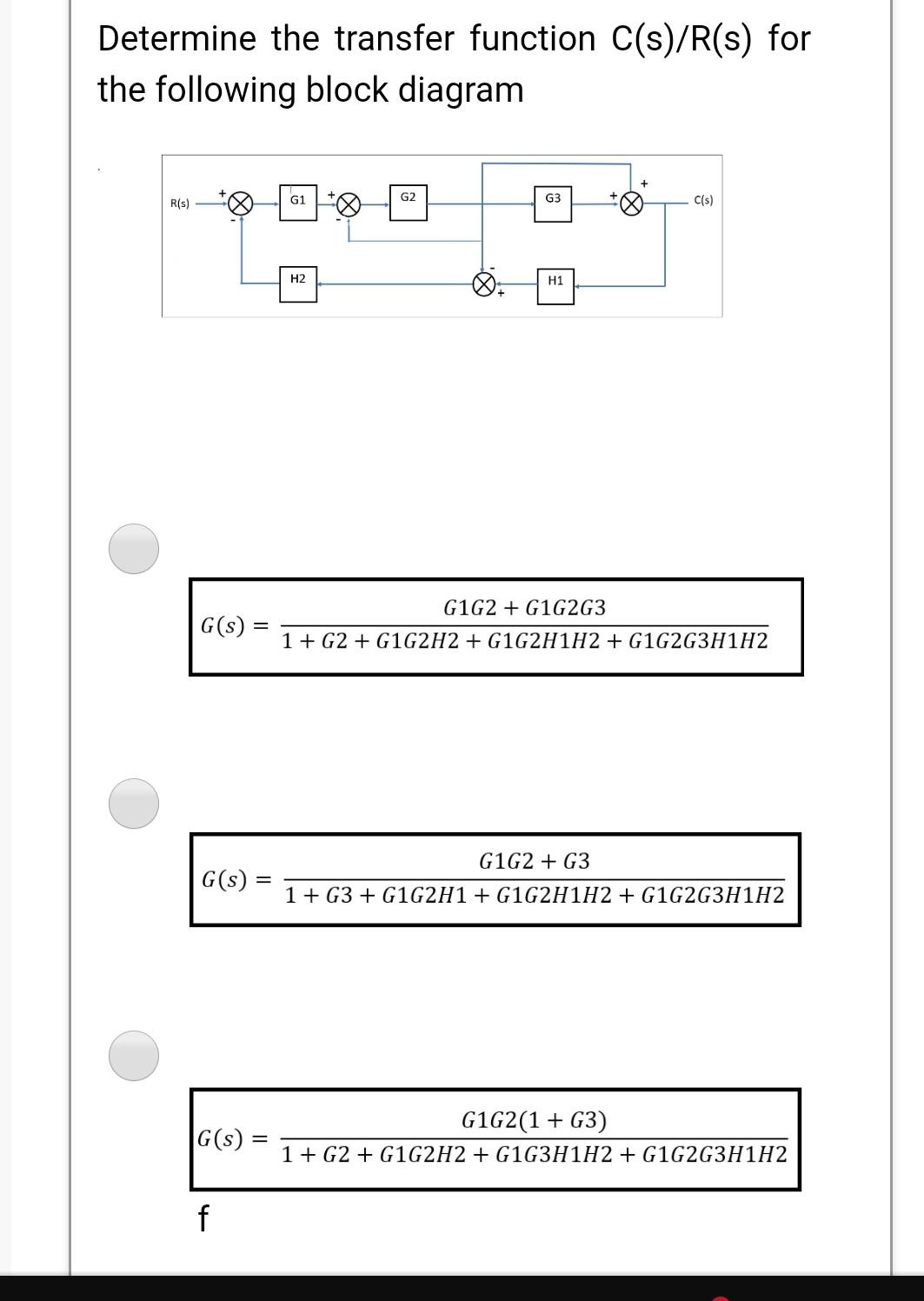 Solved Determine the transfer function C(s)/R(s) for the | Chegg.com