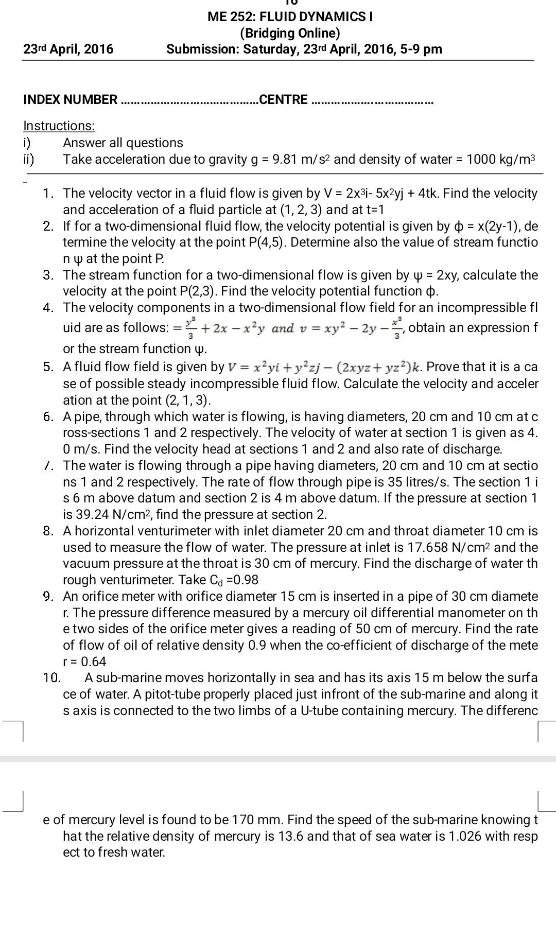 Solved ii) Take acceleration due to gravity g=9.81 m/s2 and | Chegg.com