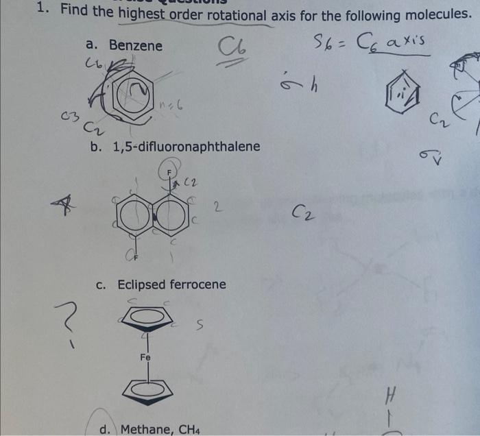 Solved 1. Find the highest order rotational axis for the | Chegg.com