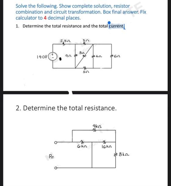 Solved Solve The Following. Show Complete Solution, Resistor | Chegg.com