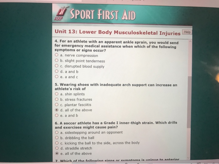 Solved SPORT FIRST AID ASEP Unit 13 Lower Body
