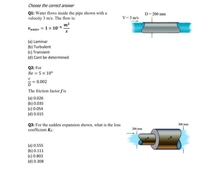 Solved Choose The Correct Answer Q1: Water Flows Inside The | Chegg.com