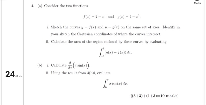 Solved Marks 4. (a) Consider the two functions f(x) = 2 - | Chegg.com