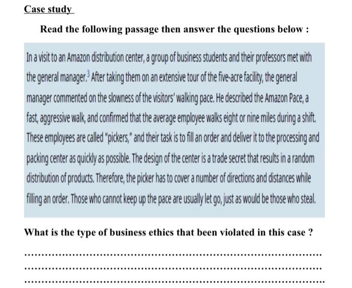 Solved Case study Read the following passage then answer the | Chegg.com