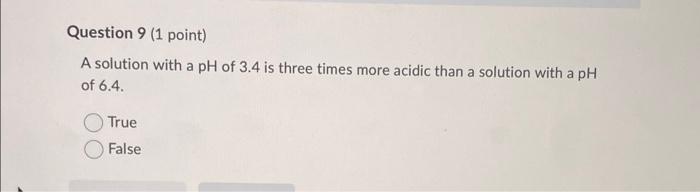 Solved Question 9 (1 point) A solution with a pH of 3.4 is | Chegg.com