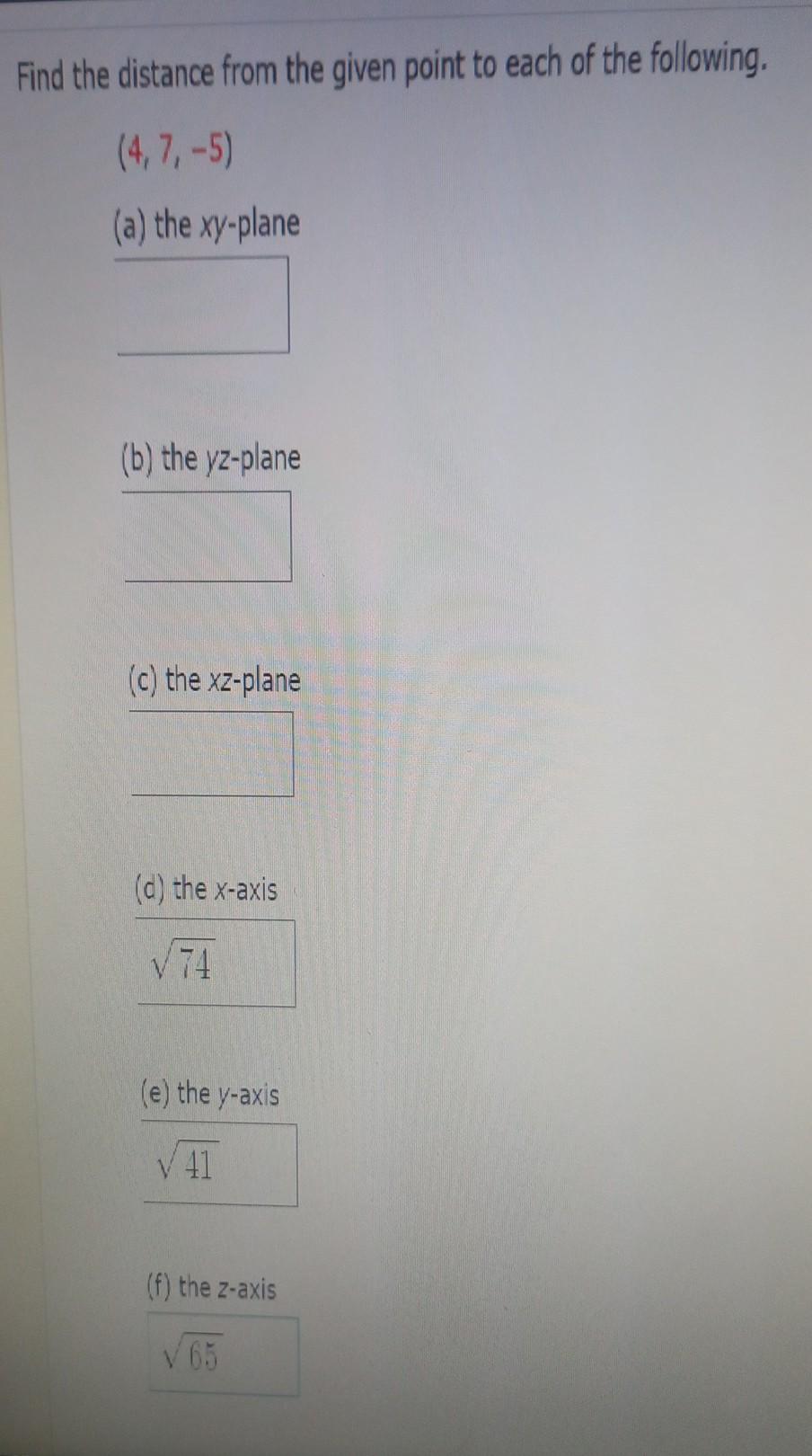 Solved Find the distance from the given point to each of the | Chegg.com