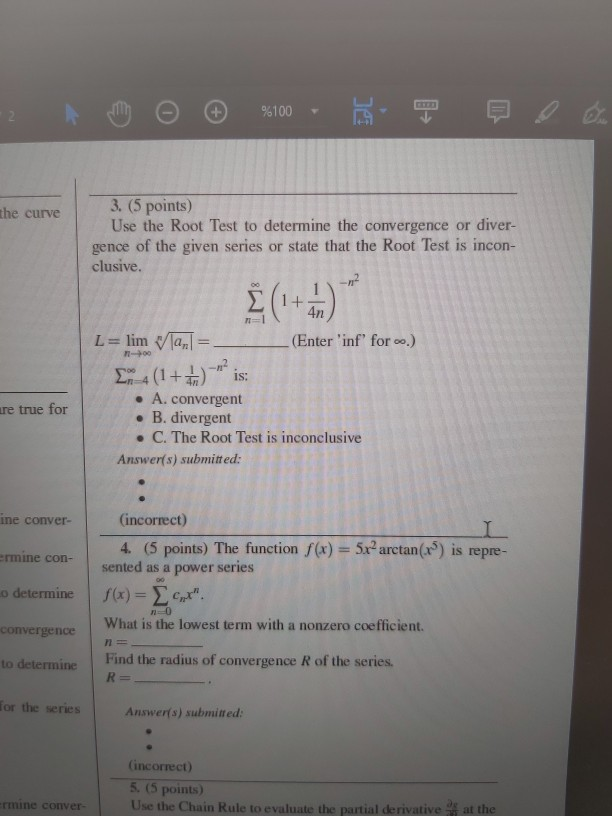 Solved %100 the curve 3. (5 points) Use the Root Test to | Chegg.com