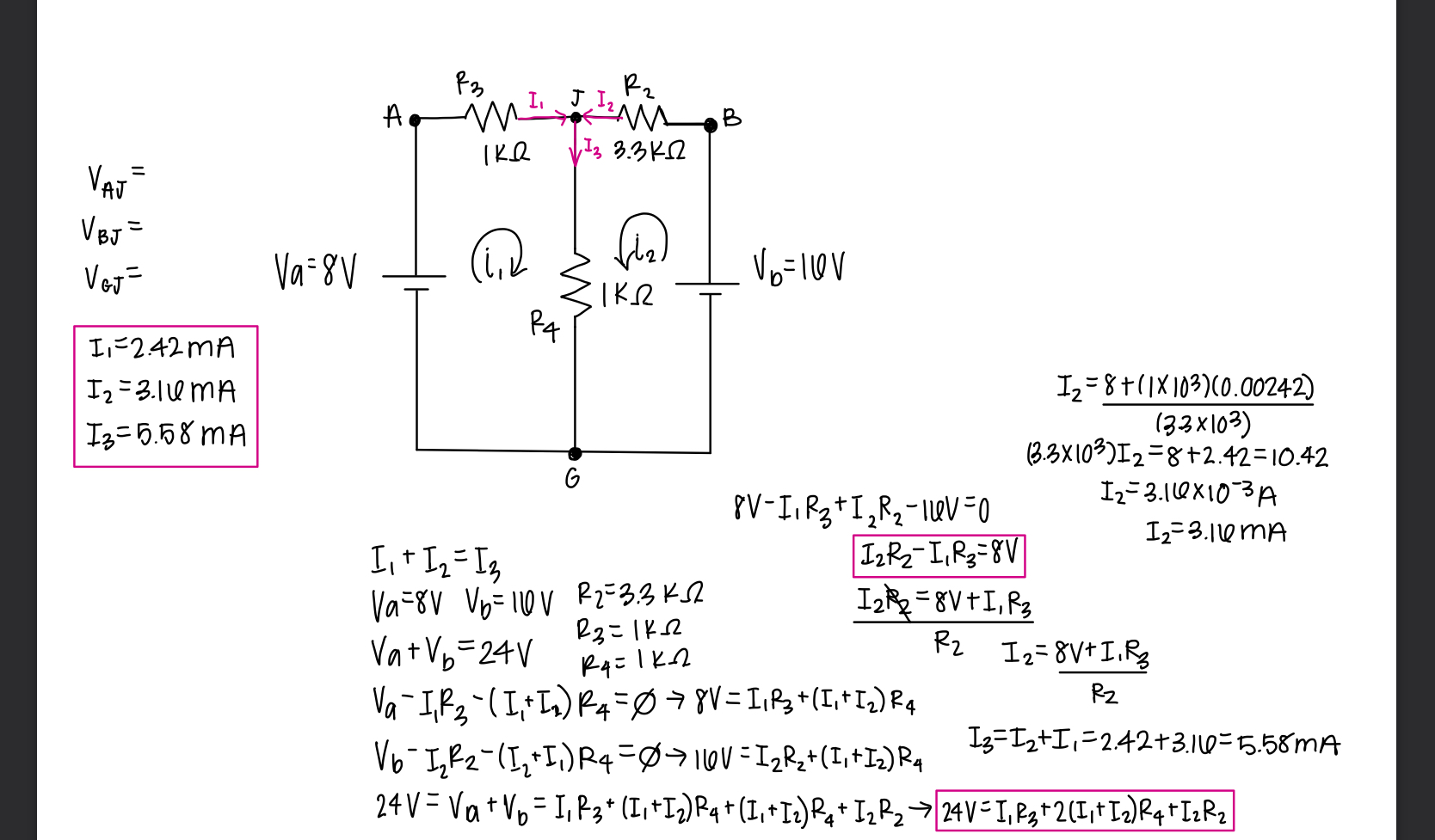 Solved This is a kirchoffs loop junction problem for my | Chegg.com