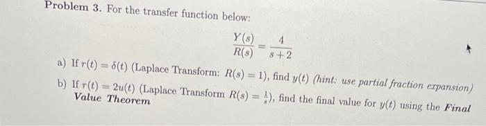 Solved Problem 3. For the transfer function below: Y(s) R(3) | Chegg.com