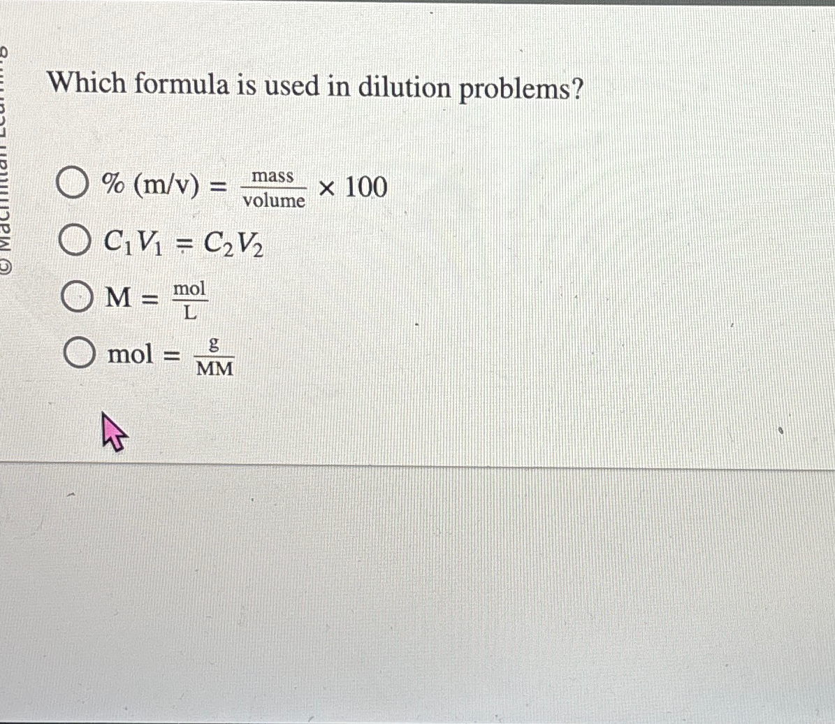 Solved Which formula is used in dilution | Chegg.com
