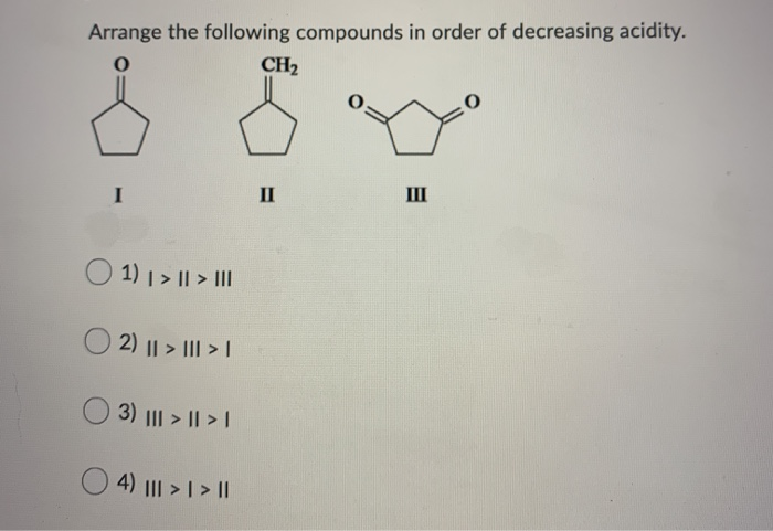 Solved Arrange the following compounds in order of | Chegg.com