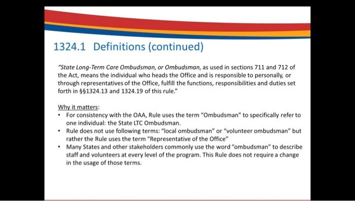 State Long-Term Care Ombudsman, or Ombudsman, as used in sections 711 and 712 of the Act, means the individual who heads the