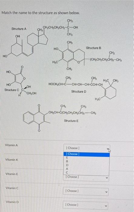 Solved Match the name to the structure as shown below. Chegg