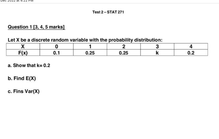 Solved Let X be a discrete random variable with the | Chegg.com