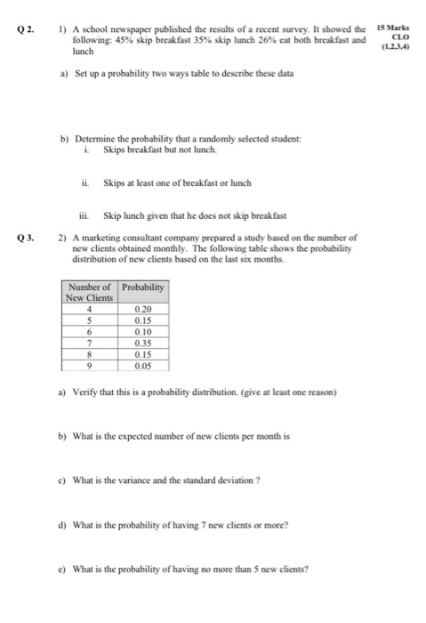 Solved Q2. 1) A School Newspaper Published The Results Of A | Chegg.com