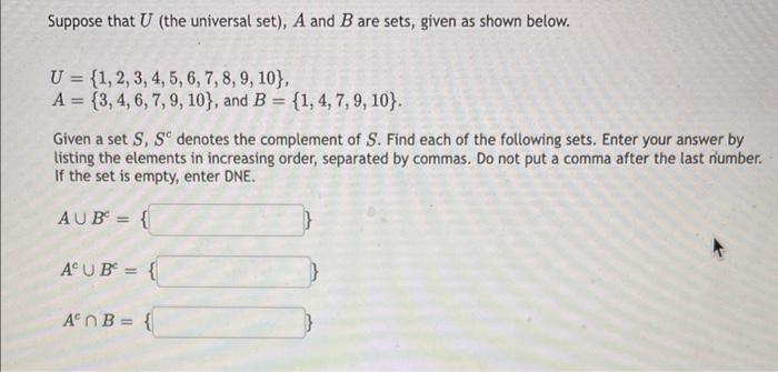 Solved Suppose That U (the Universal Set), A And B Are Sets, | Chegg.com