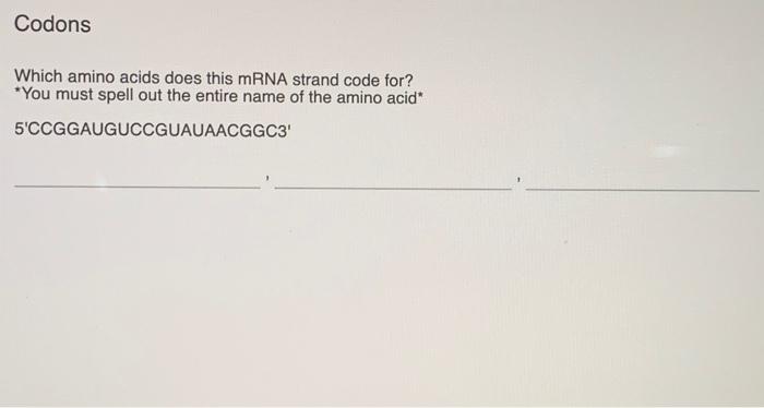 Solved Which amino acids does this mRNA strand code for? | Chegg.com