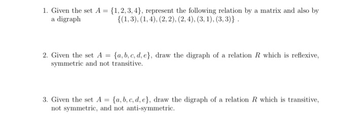 Solved 1. Given The Set A = {1,2,3,4}, Represent The | Chegg.com