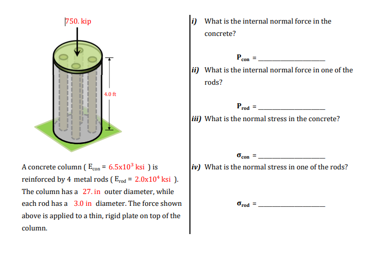 Normal Force Column Solved i) What is the internal normal force in | Chegg.com