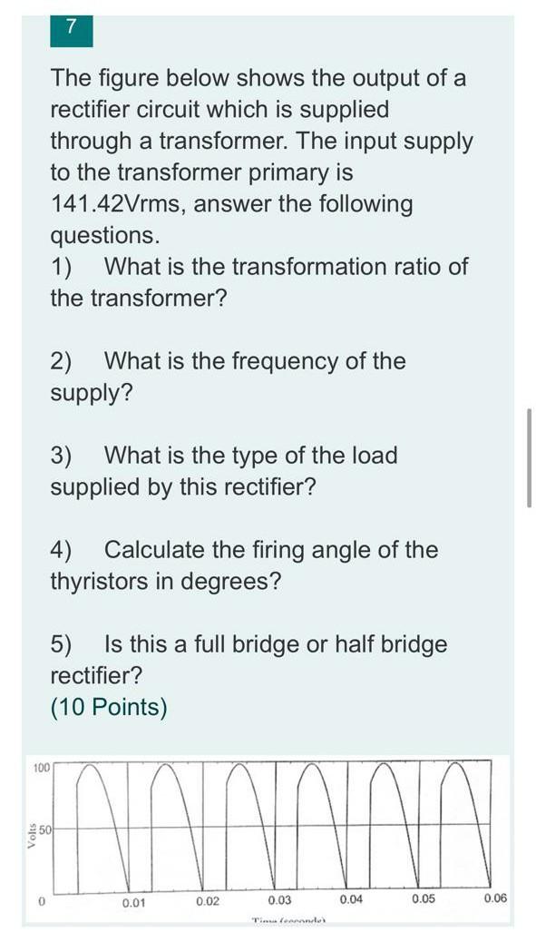 Solved 7 The figure below shows the output of a rectifier | Chegg.com