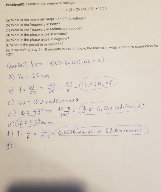 Solved V Problem#2. Consider the sinusoidal voltage: (t) = | Chegg.com