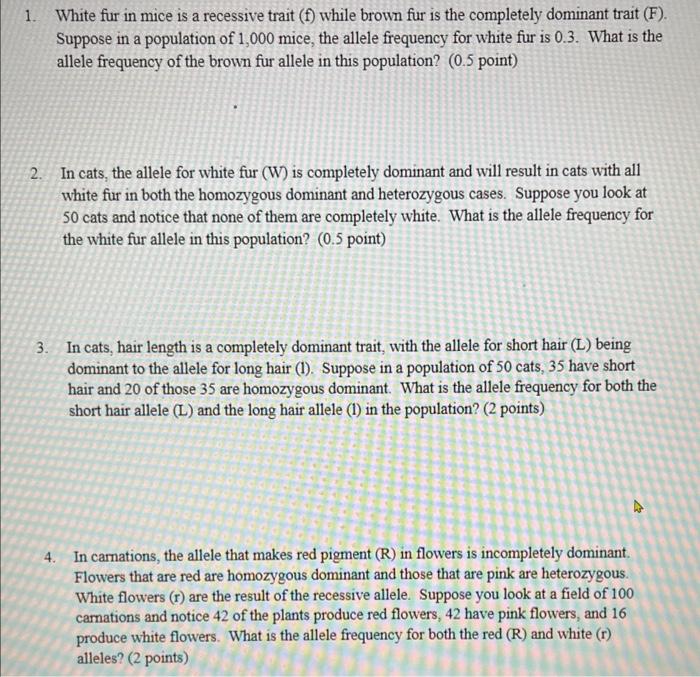 Solved White fur in mice is a recessive trait ( f ) while