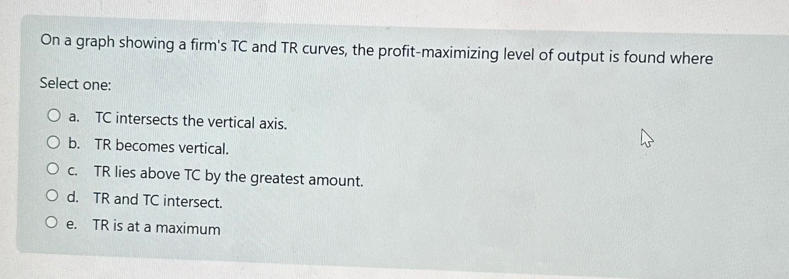 Solved On a graph showing a firm's TC and TR curves, the | Chegg.com