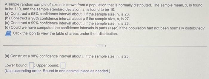 Solved A simple random sample of size n is drawn from a | Chegg.com