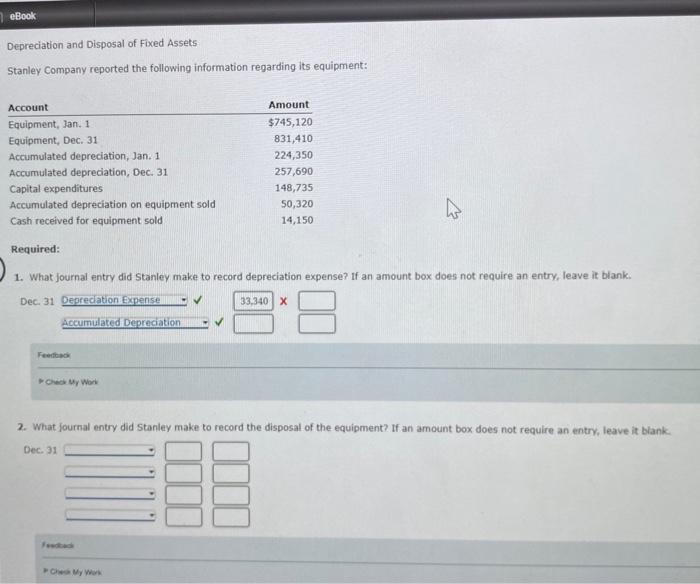 Solved Depreciation and Disposal of Fixed Assets Stanley