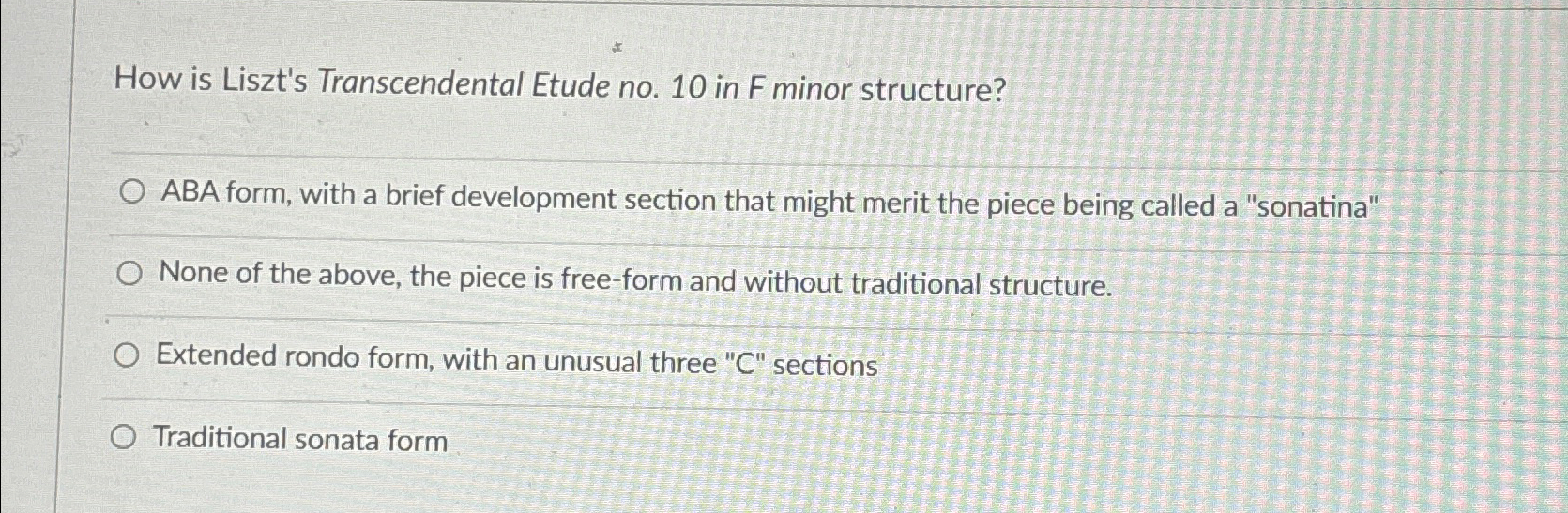 Solved How is Liszt's Transcendental Etude no. 10 ﻿in F | Chegg.com