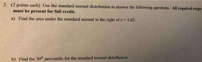 Solved 2. (2 points each) Use the standard normal | Chegg.com
