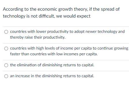 Solved According To The Economic Growth Theory, If The | Chegg.com