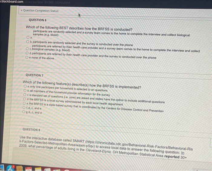 Solved The Purpose of the BRFSS is to generate the following | Chegg.com
