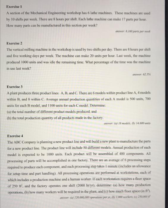 Solved Exercise 1 A Section Of The Mechanical Engineering | Chegg.com