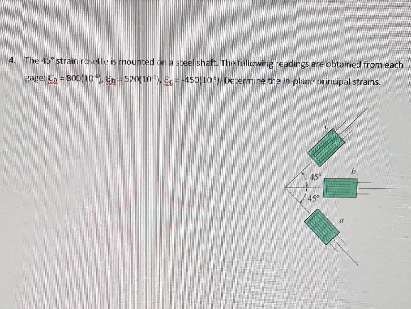 Solved 4. The 45∘ strain rosette is mounted on a steel | Chegg.com