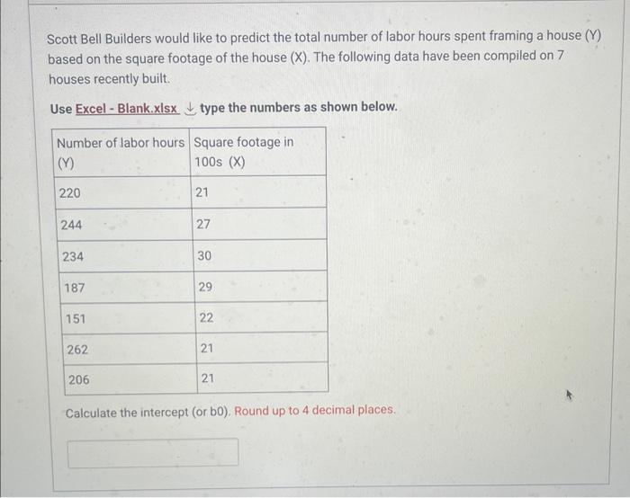Solved Scott Bell Builders would like to predict the total