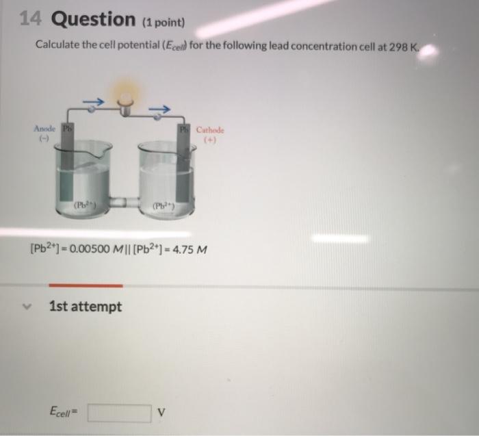 Solved 14 Question (1 Point) Calculate The Cell Potential | Chegg.com