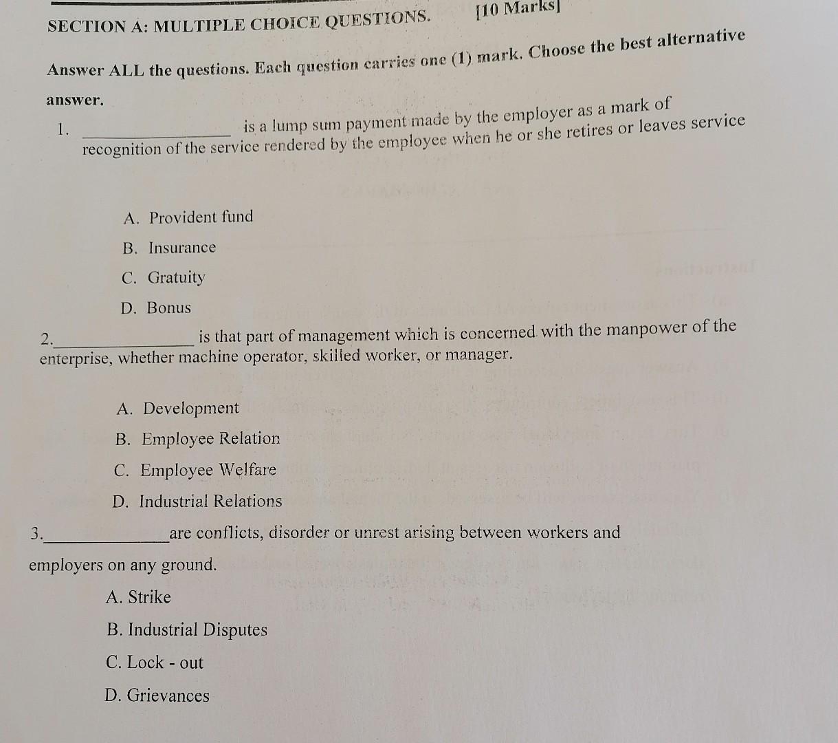 Solved SECTION A: MULTIPLE CHOICE QUESTIONS. Answer ALL the | Chegg.com