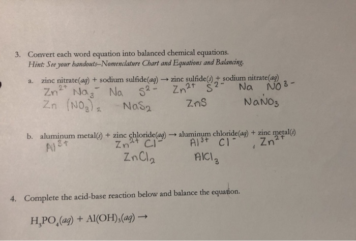 Solved 3 Convert Each Word Equation Into Balanced Chemical Chegg Com