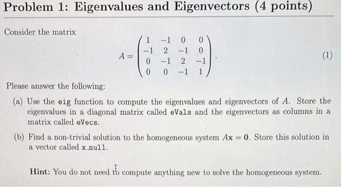 Solved Problem 1: Eigenvalues and Eigenvectors (4 points) | Chegg.com