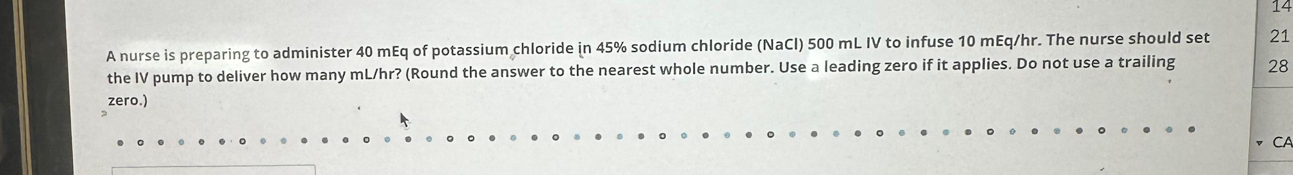 Solved A nurse is preparing to administer 40mEq of potassium | Chegg.com