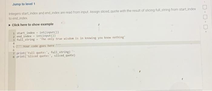Solved Integers start_index and end_index are read from