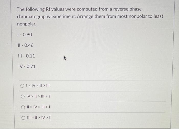 Solved The following Rf values were computed from a reverse | Chegg.com