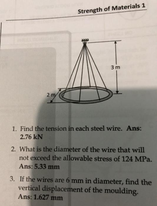 Solved Strength of Materials 1 3 m 2 m 1. Find the tension