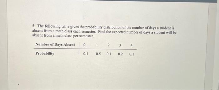 Solved 5. The following table gives the probability | Chegg.com