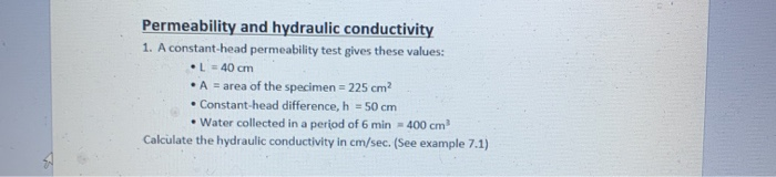 Solved Permeability And Hydraulic Conductivity 1. A | Chegg.com