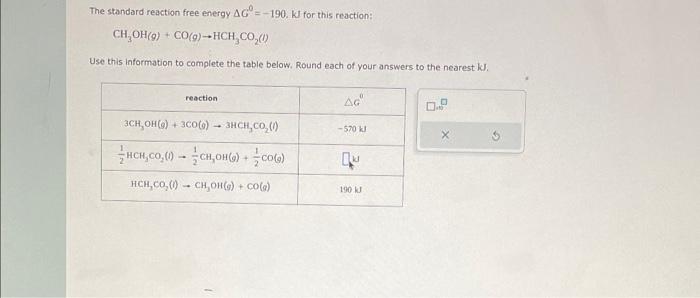 Solved The Standard Reaction Free Energy Δg0 −190 Kj For