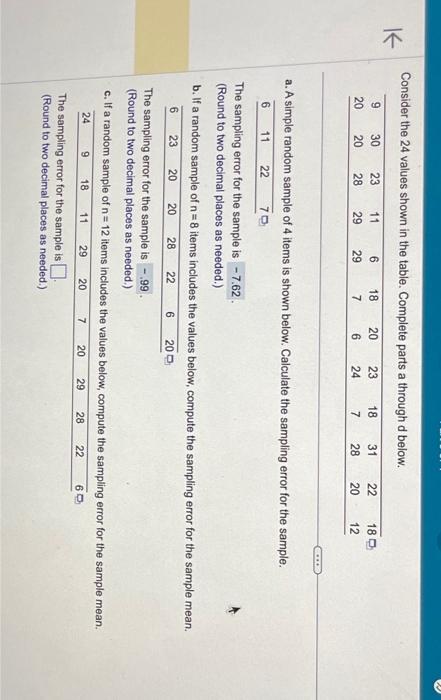 Solved Consider the 24 values shown in the table. Complete | Chegg.com